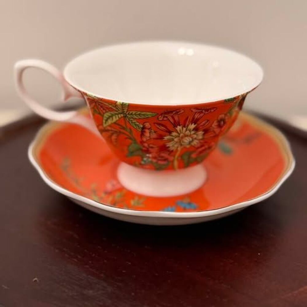 Coral Teacup and Saucer~Coastline Imports~Stechcol Gracie Bone China